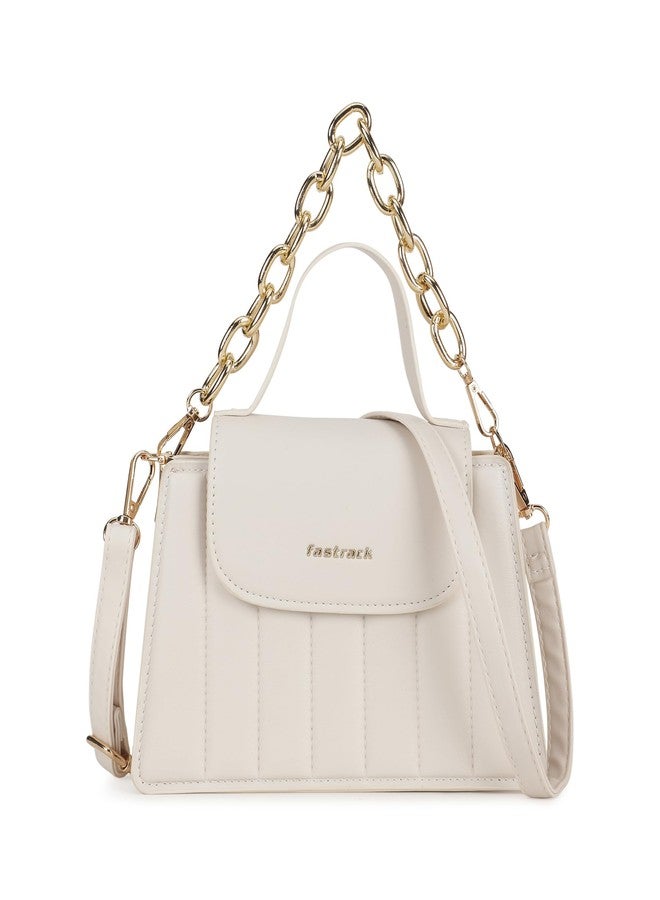 Fastrack White Stitchpop Sling | Quilted Faux-Leather Women’s Handbag | Sling with Dual Carry Options & Magnetic Closure - Image 1
